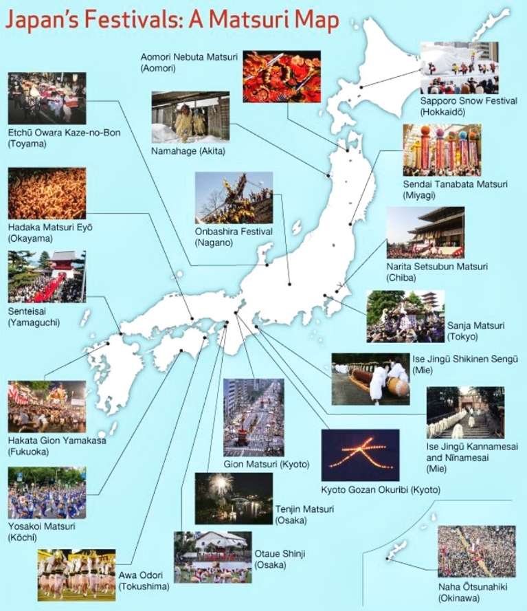 things to do while travelling in Japan, festival matsuri map